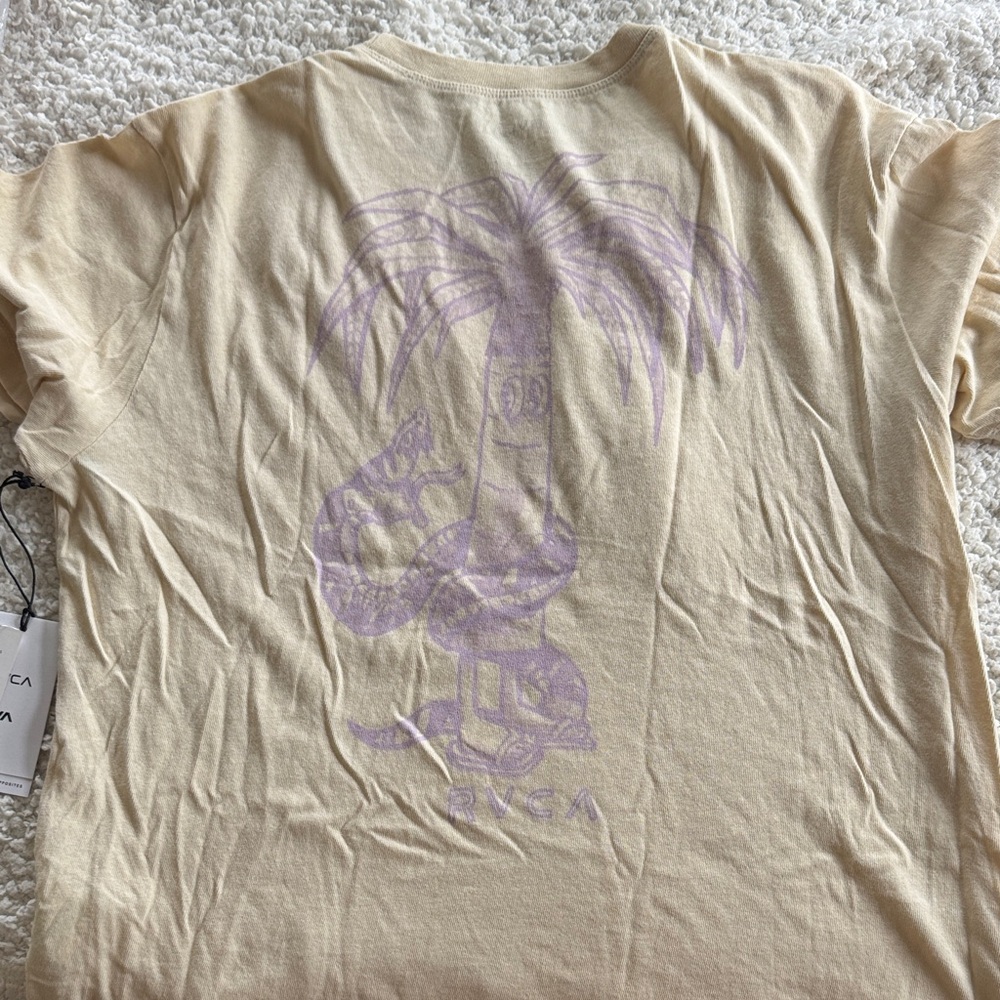 RVCA Tan Tee with Purple Graphic